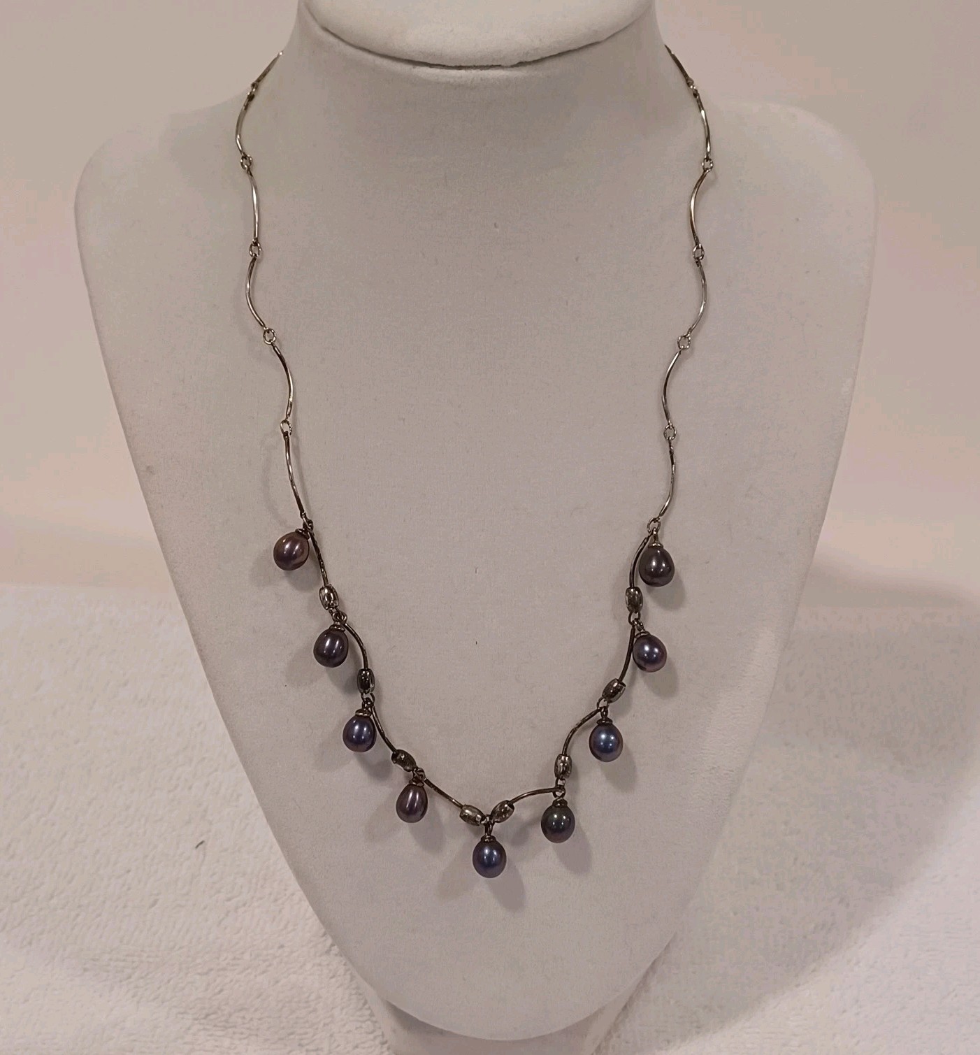 Vintage Sterling Silver And Tahitian Pearl Necklace Signed 925