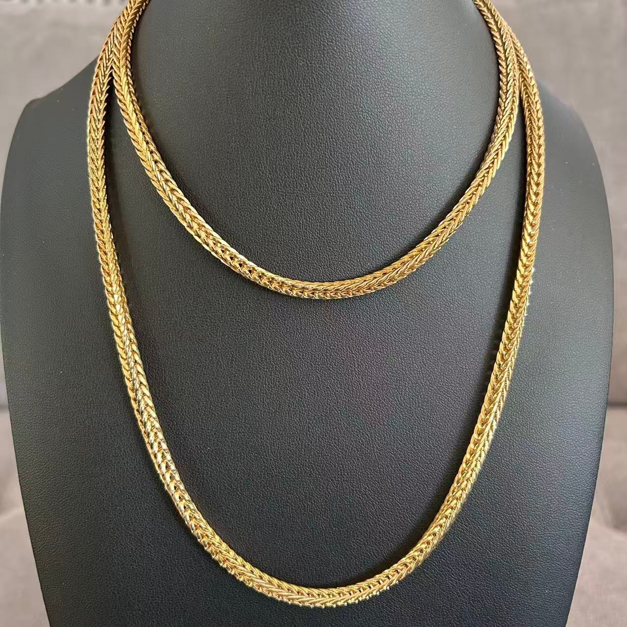 Vintage Gold Tone Woven Wheat Chain Necklace Braided Spiga Foxtail Costume 34”