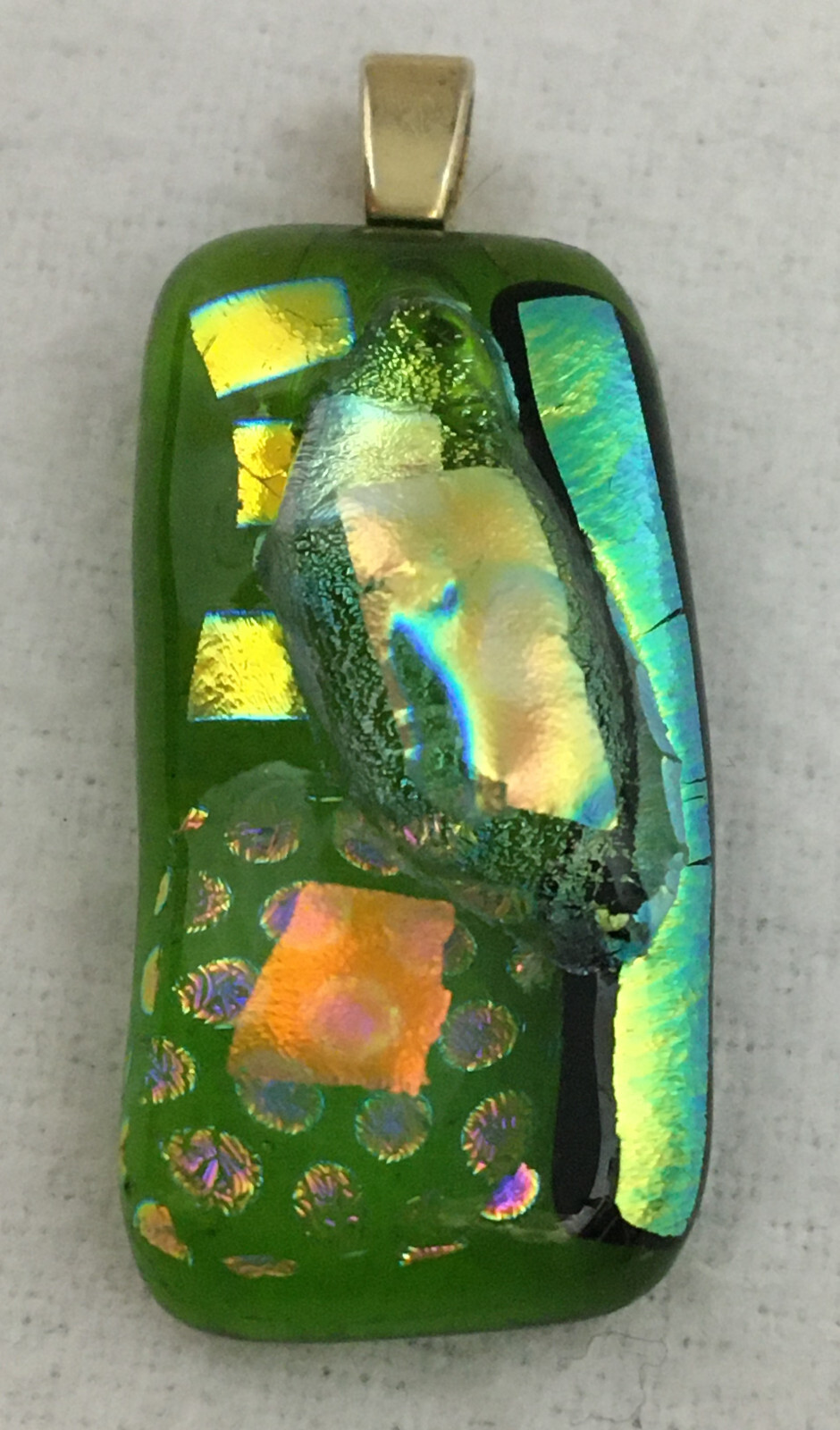 Lot of 3 Art Glass Porcelain Pendants Mosaic Abstract Designs Metallic Foil