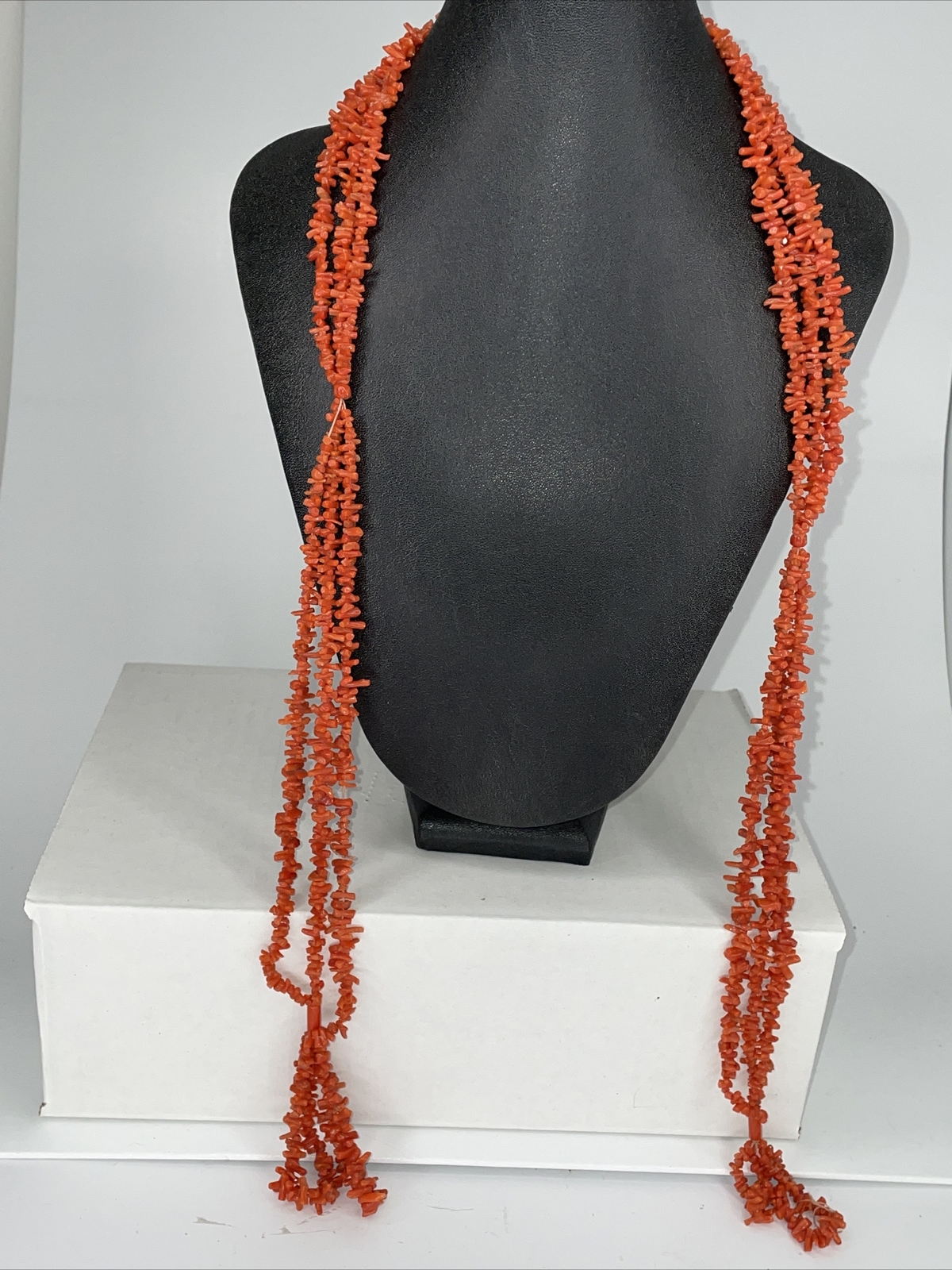 Festoon Antique Wrap Necklace Long Salmon Coral beads Multi Strand
