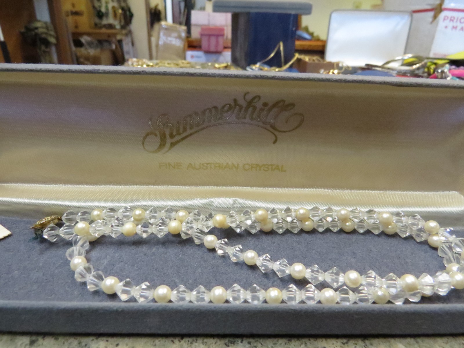 Vintage Austrian Crystal Necklace Clear 24″ Long USA