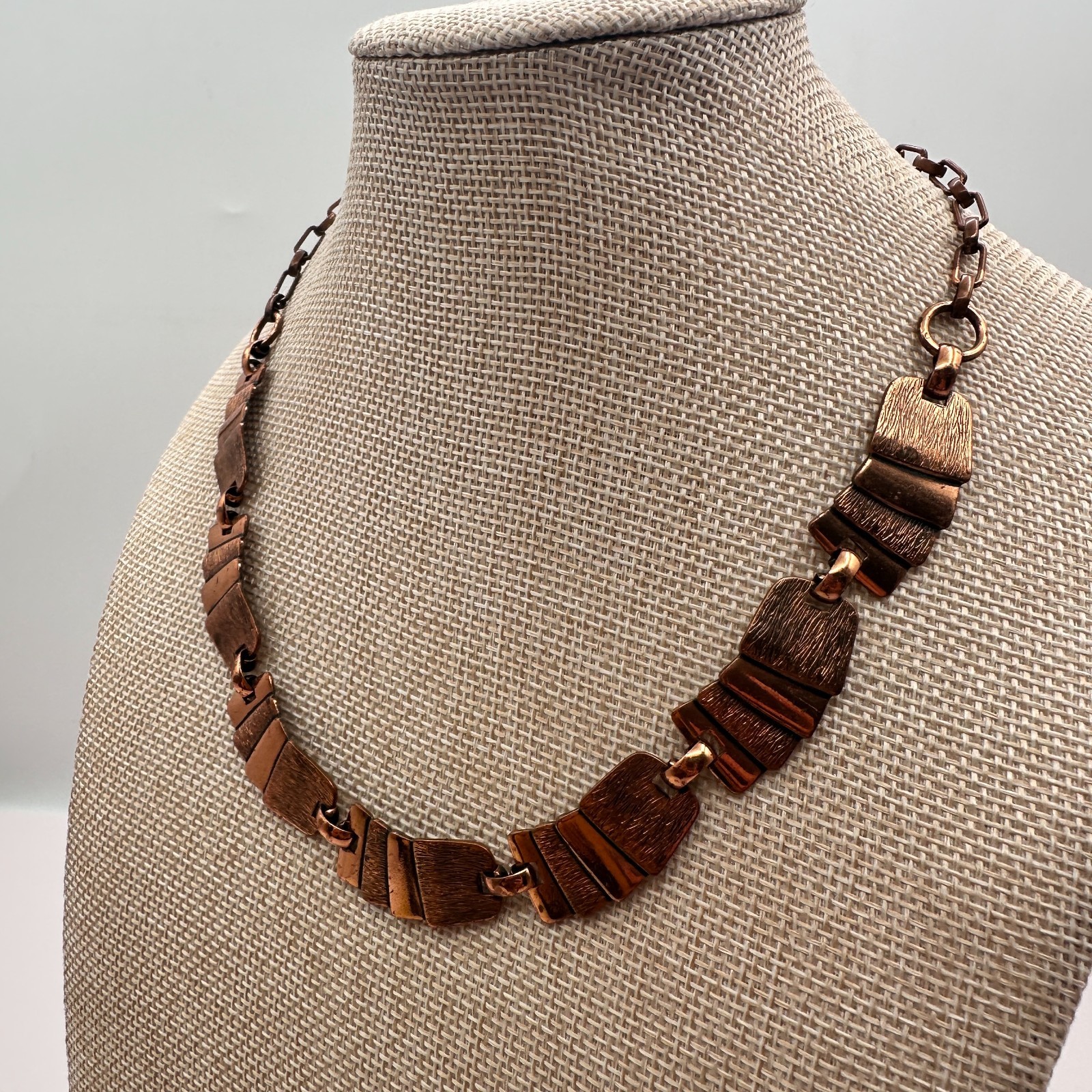 Vintage 90s Copper Tone Textured Panel Collar Necklace Boho Women’s Jewelry