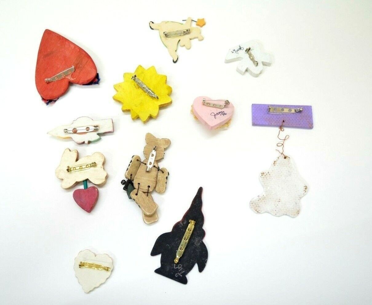 Wooden Brooch Lot Pins Various Random Themes Lapel Hat Bag Gear Collectibles