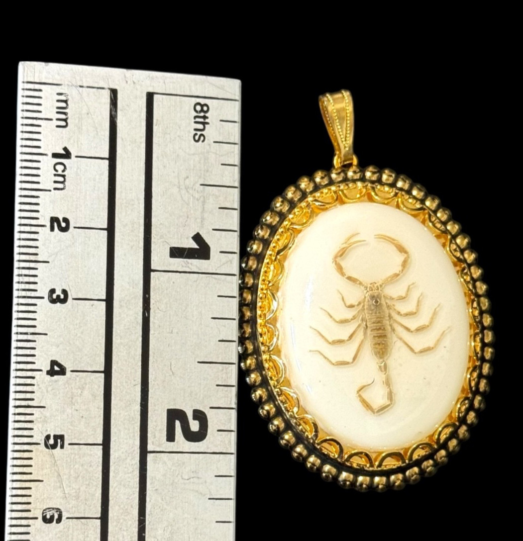 Vintage Real Scorpion Pendant Chunky Oval Scorpio Witchy Punk Goth Arachnid