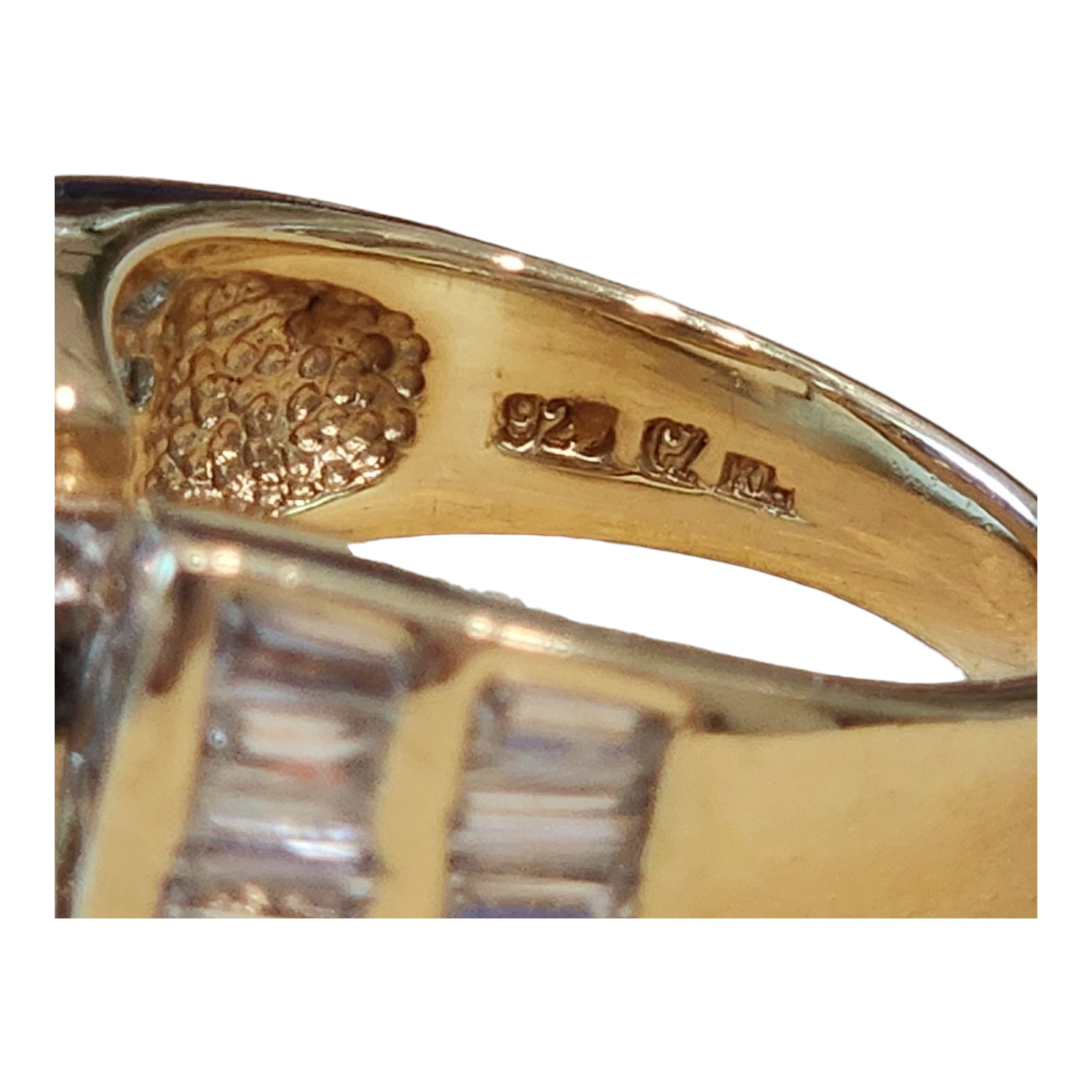 Sterling Silver Gold Vermeil Cubic Zirconia Marquise Cut Cocktail Ring Size 7.75