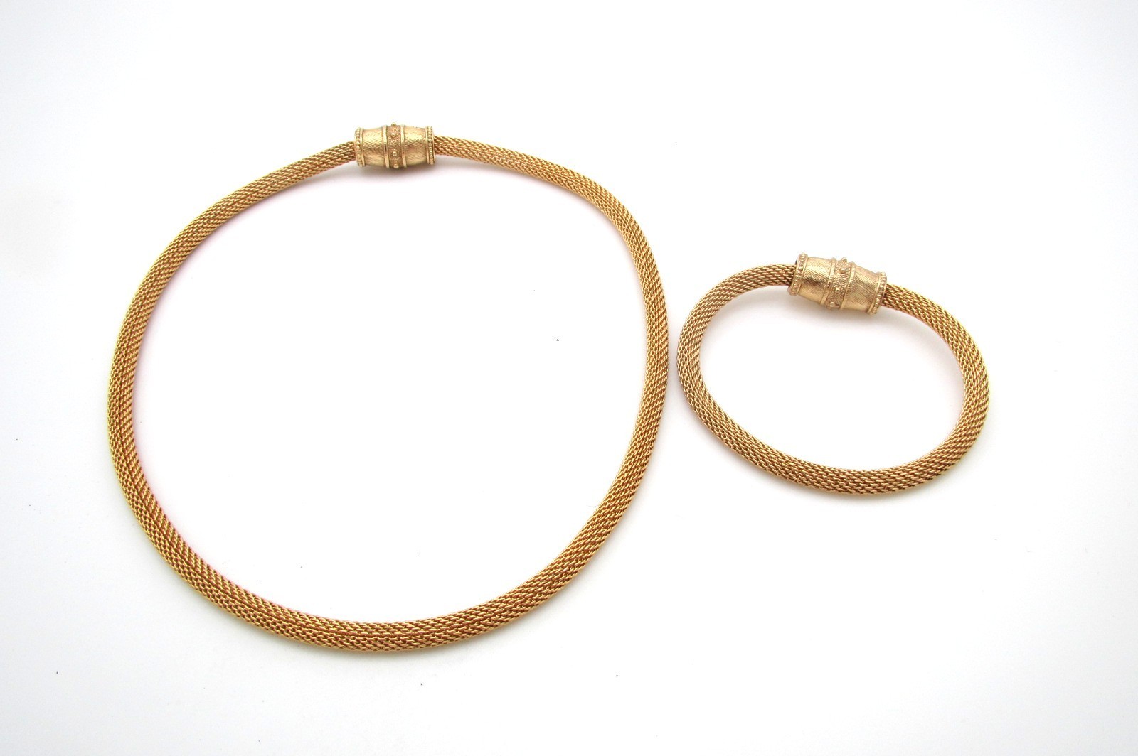 Vtg? Gold Tone Woven Mesh Chain Necklace & Bracelet w/Ornate Clasp
