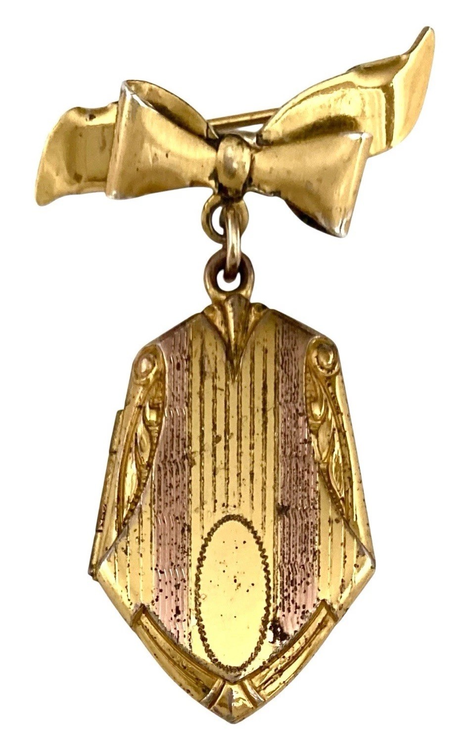 ANTIQUE VICTORIAN Rose & Yellow Gold Filled Floral LOCKET & BOW BROOCH