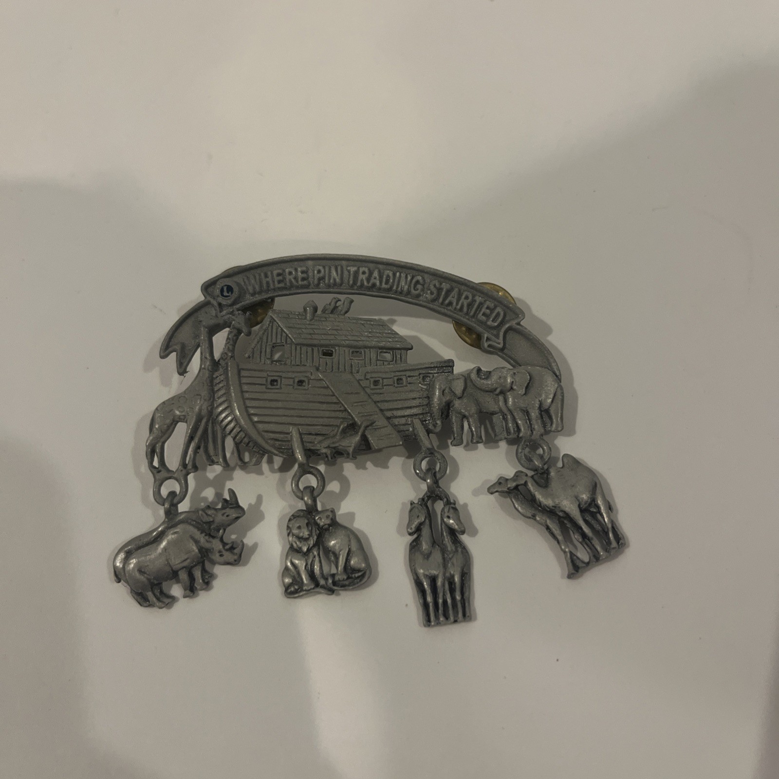 JJ pewter Noah’s Arc pin (brooch) measures approximately 2 3/4”wide