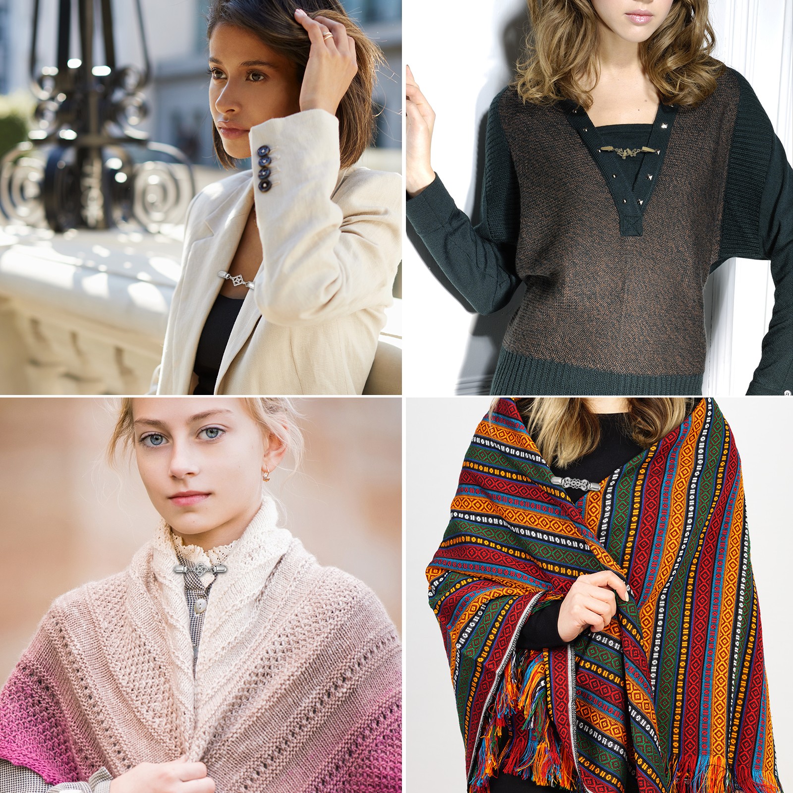 Cloak Clasp Set, 5Pcs Alloy Sweater Clips Retro Cardigan Buckles, Multi Styles