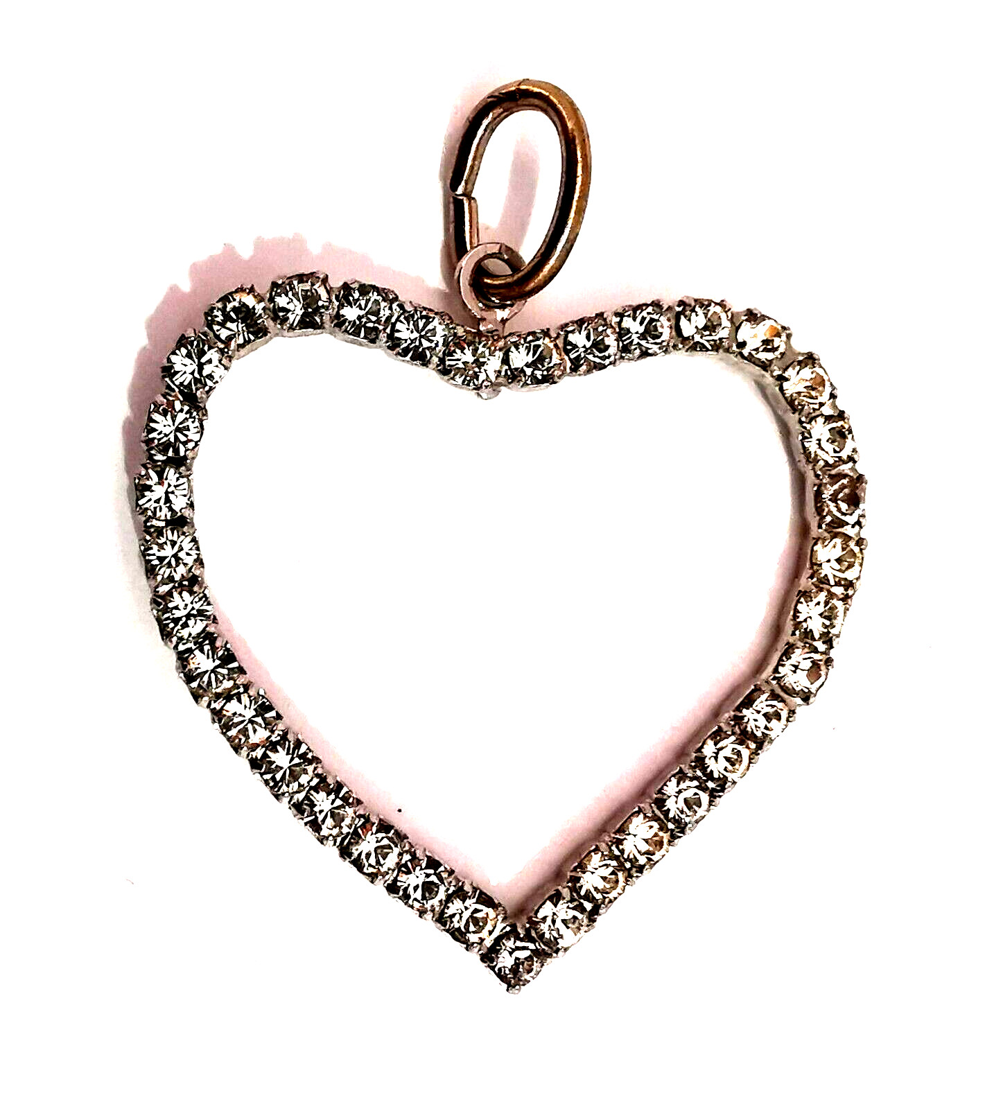 Vintage Czech Heart Shaped Pendant Clear Glass Rhinestone Rhinestones Handmade