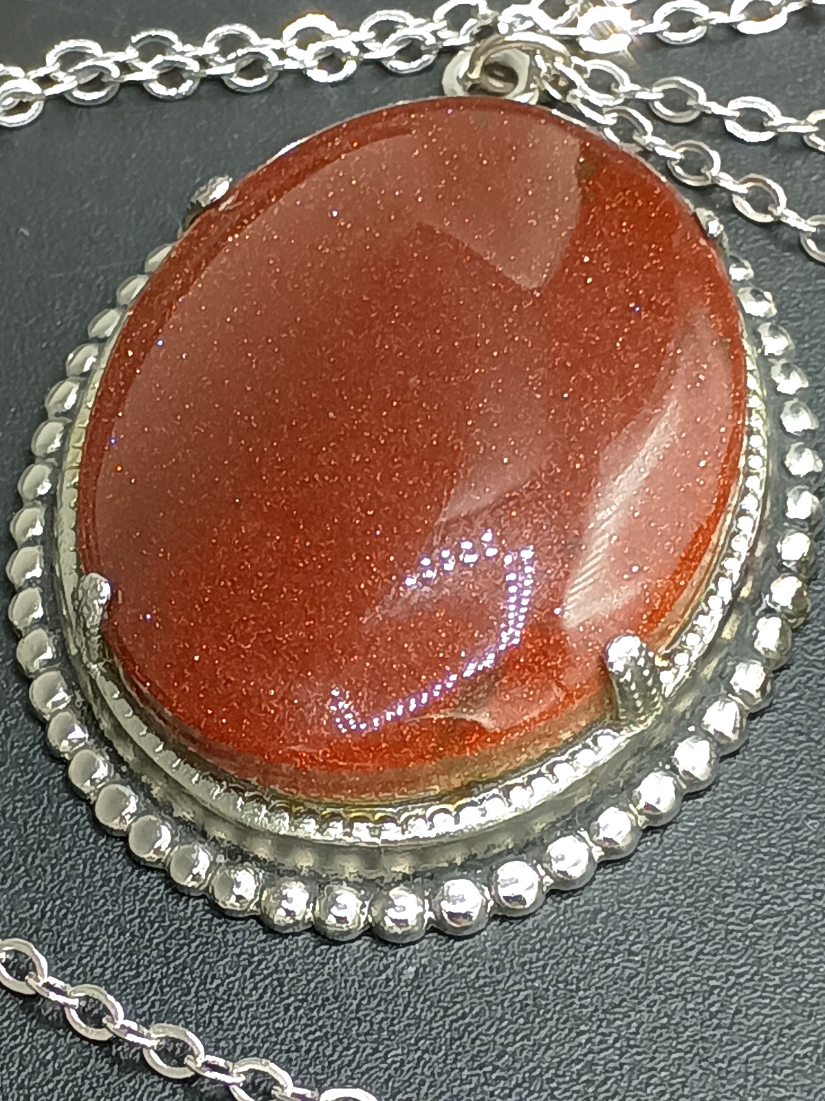 Vintage Goldstone Necklace Clip On Earrings Set Silver Tone