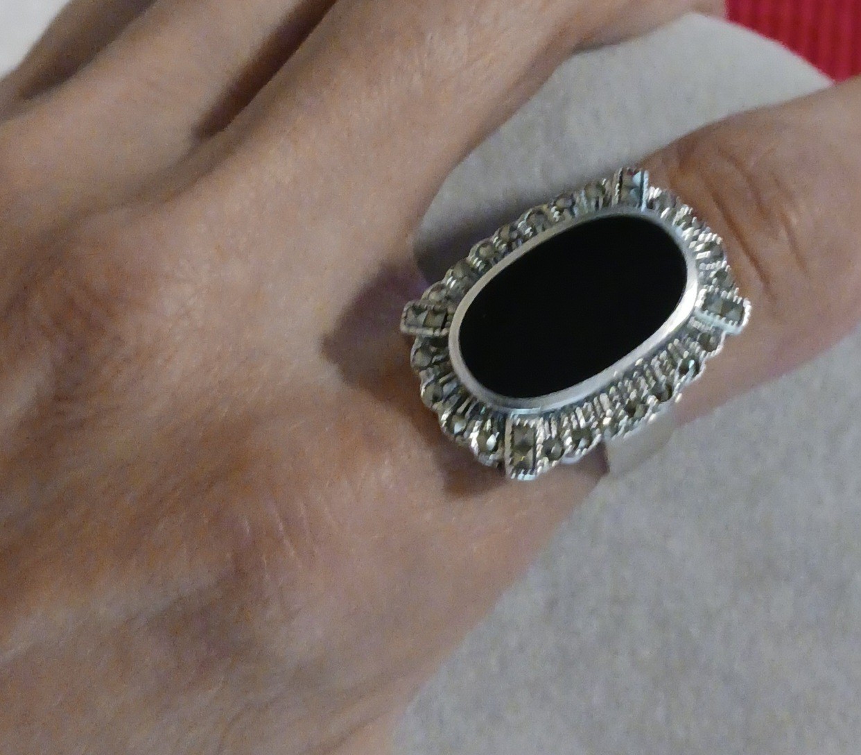 Vintage Black Onyx Ring Sterling Silver With Small Stones Size 8