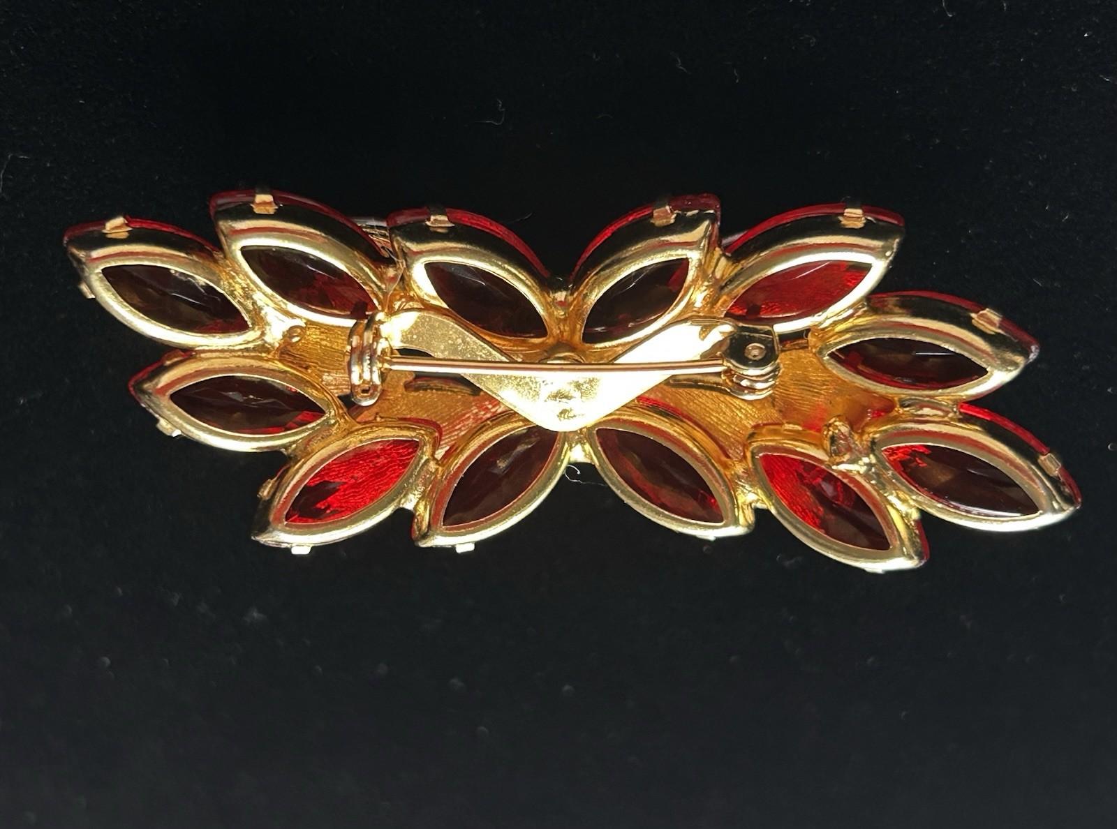Vintage Red AB Marquise Rhinestone Gold Tone Cluster Brooch Pin 21g