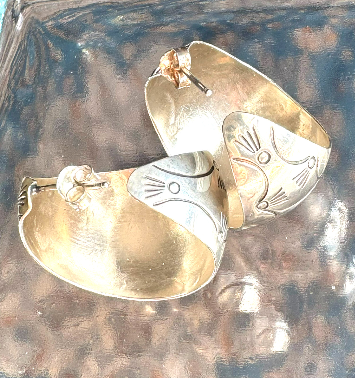 Vintage 925 Sterling Silver Wide Hoop Earrings Engraved Statement Bold