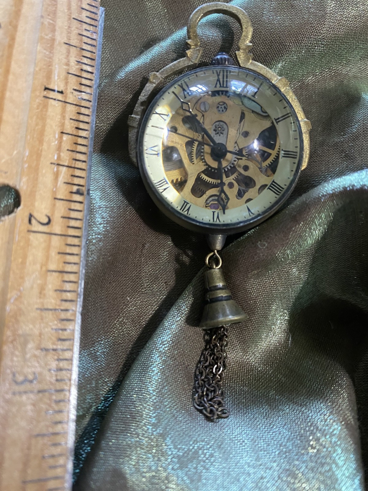 Glass globe pendant watch clock brass tone metal tassel / NOT working