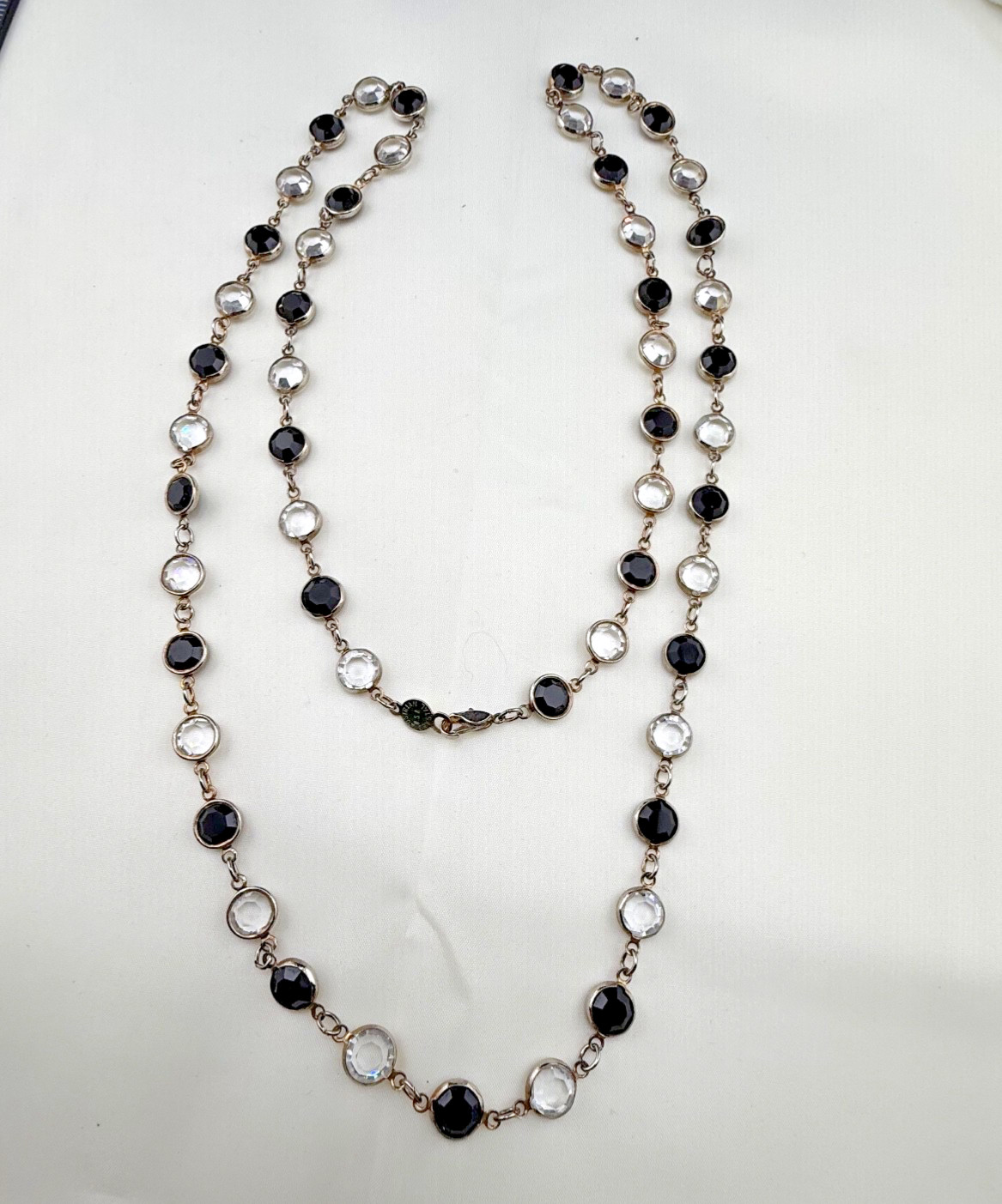 Austrian Crystal Necklace Black Clear Flapper Opera 34”