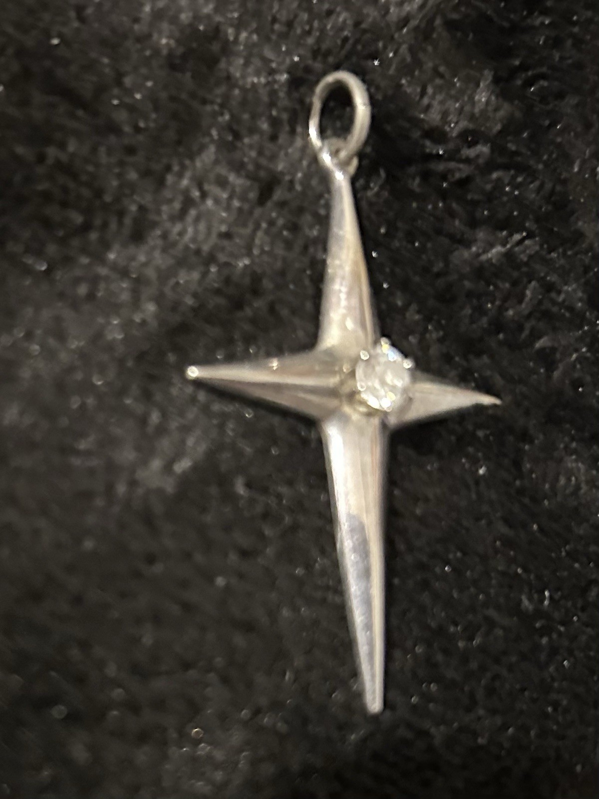 Vintage Sterling Silver Signed Revere Cross Pendant 2 1/4”L ,With CZ Stone 4.4 G