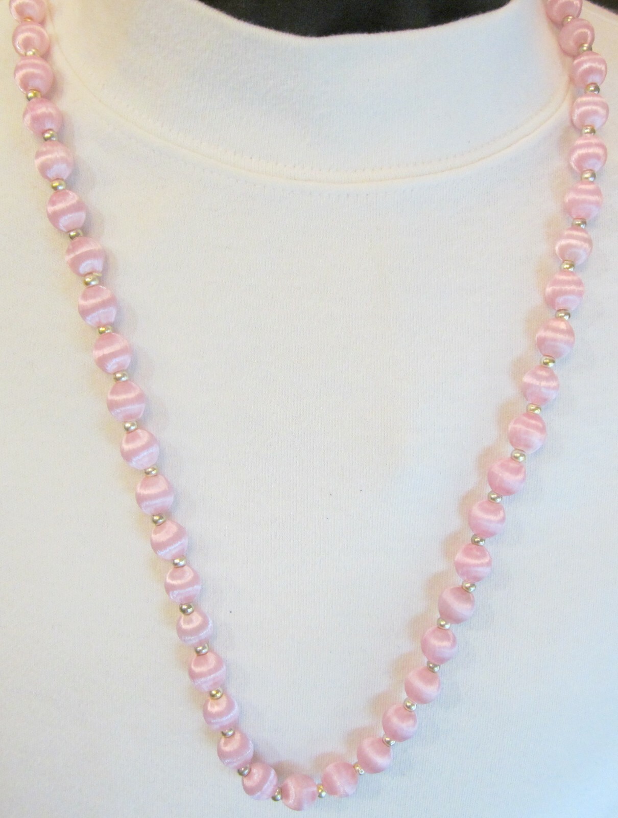 Colored 30 inch Satin Ball Beaded Necklace Gold Clad Pink Purple Blue Brown (54