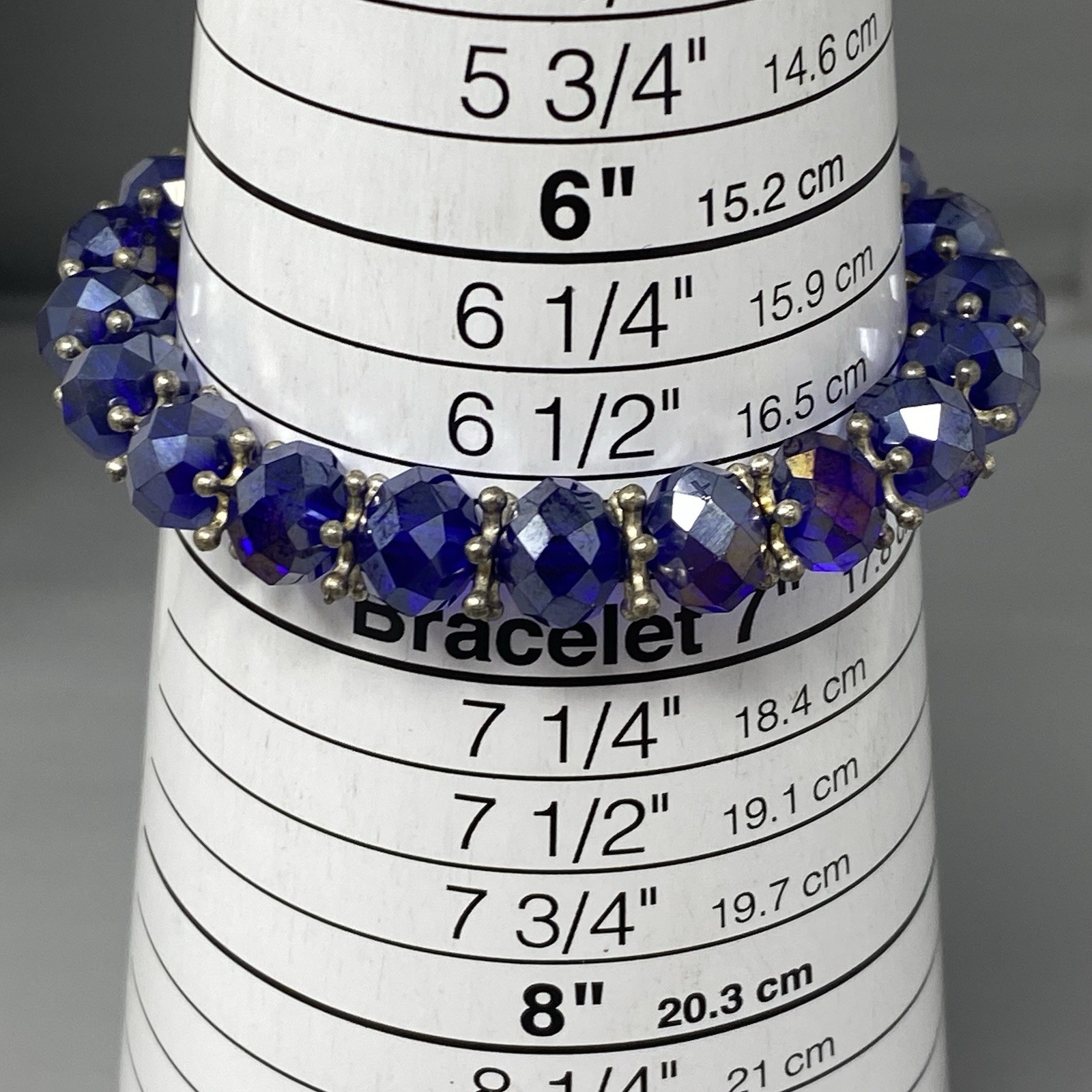 Purple Glass Beaded Bracelet Stretch Iridescent Surface Coated Faceted 6.75″