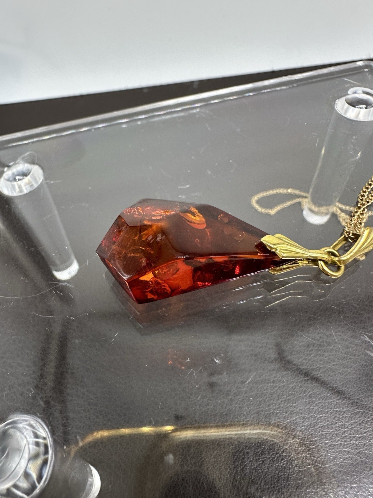 VINTAGE NATURAL HONEY AMBER PENDANT 1/20 14K Gold Filled GF CHAIN