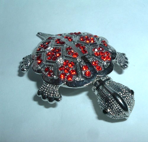 Vintage Red Rhinestone Turtle Pin Brooch and Pendant