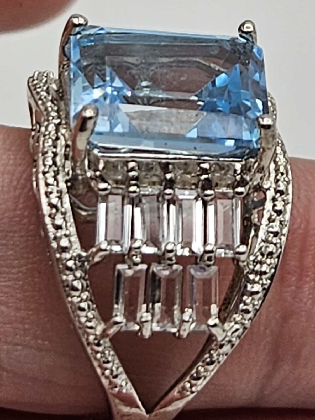 Chuck Clemency STS Sterling Silver Blue Topaz Cubic Zirconia CZ Ring Size 8