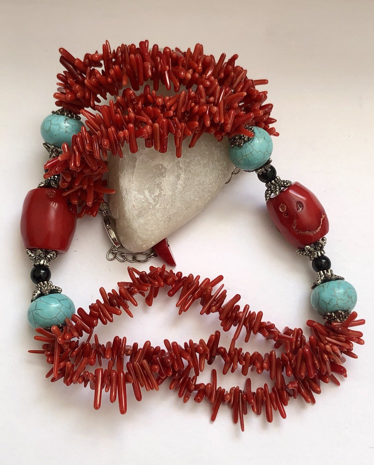 Vtg HDNY Red Coral Necklace W/ Beautiful Turquoise Beads Approximately 76grams