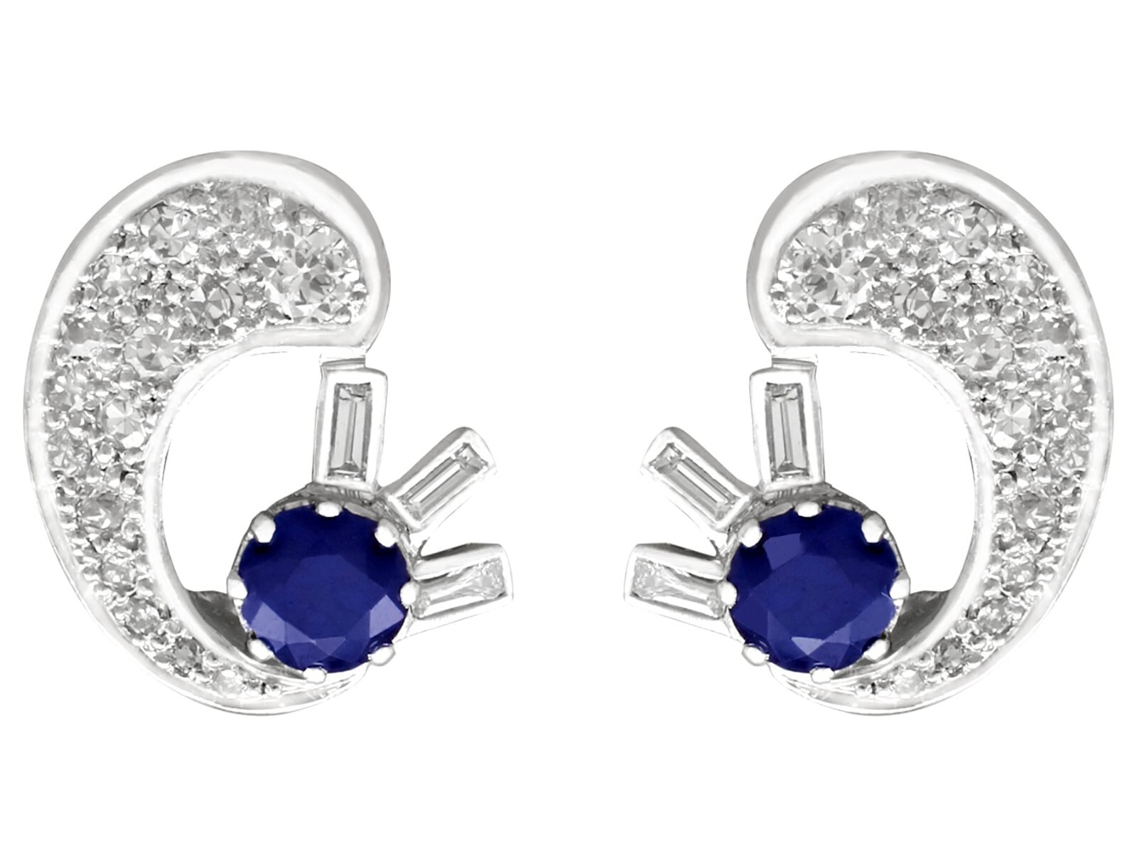 Antique Sapphire and Diamond Clip On Earrings in 18k White Gold