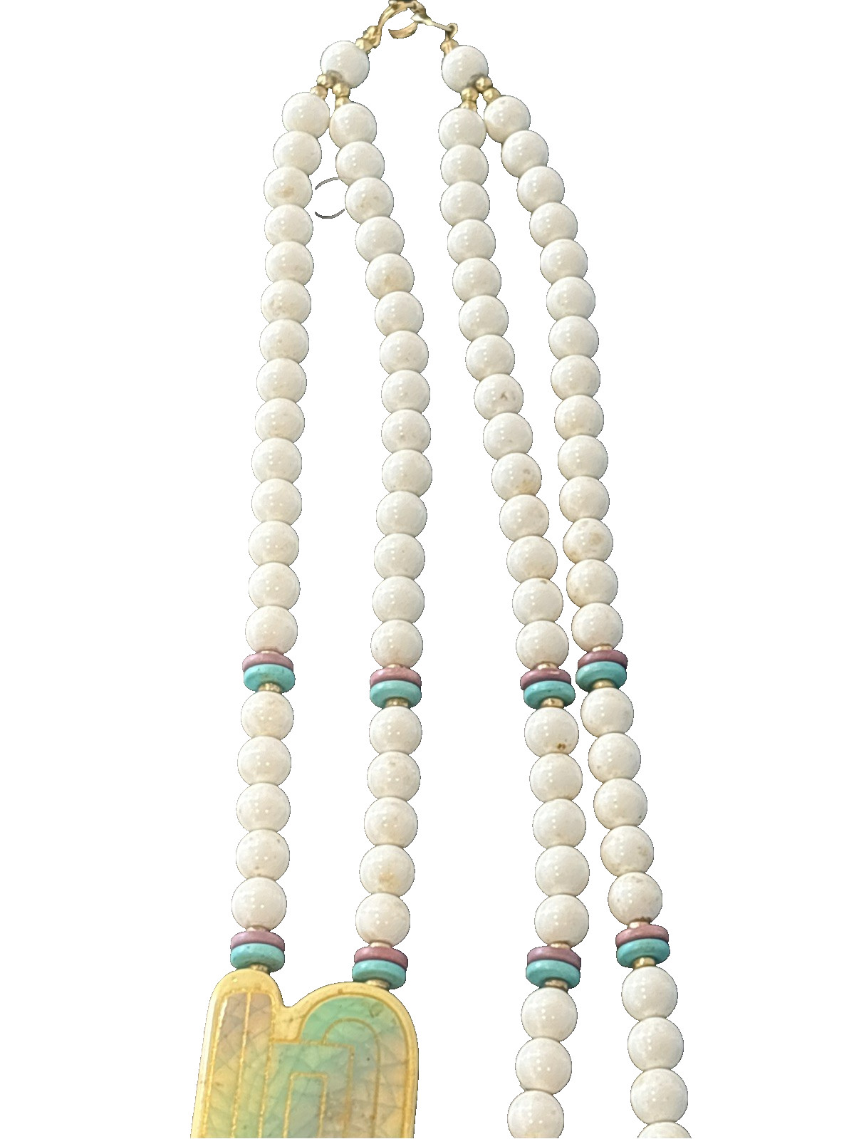 Japan Plastic Ceramic Beaded Double Strand Art Deco 1980’s Statement Necklace