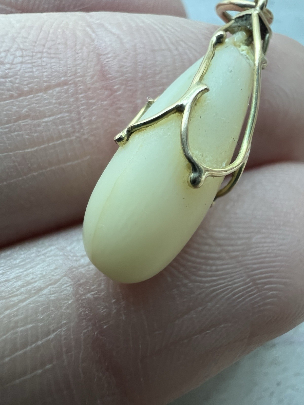 Vintage Design Carved White Coral Or Material Pendant 14k Bale For Scrap Or Wear