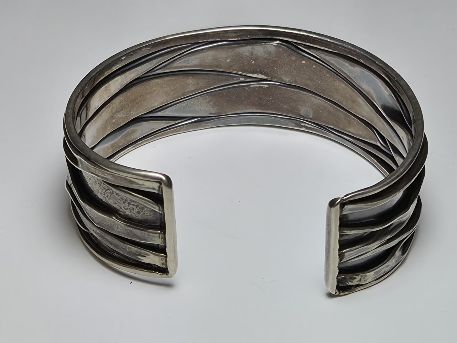 Modernist / Brutalist Style .925 Sterling Silver Cuff Bracelet