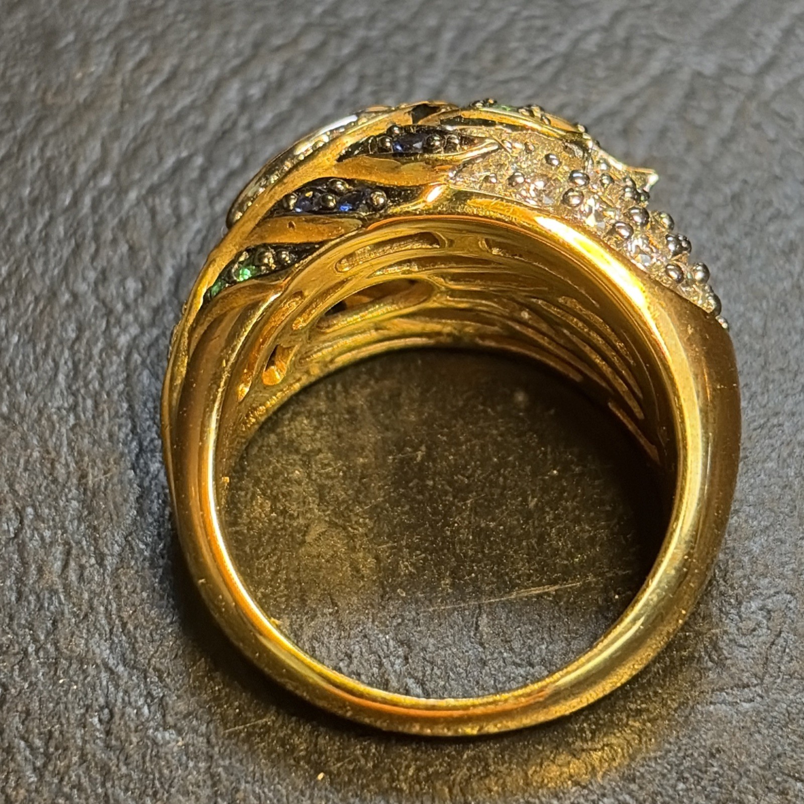 Size 6.75 Victoria Wieck Peacock Feather Pattern Ring Gold 925 Sterling Silver