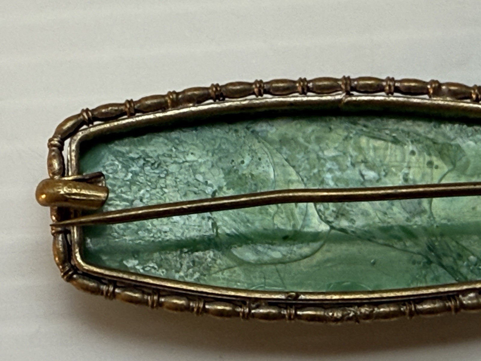 Vintage Mid-Century Peking Glass Brooch Art Nouveau Revival Style Signed Goldton
