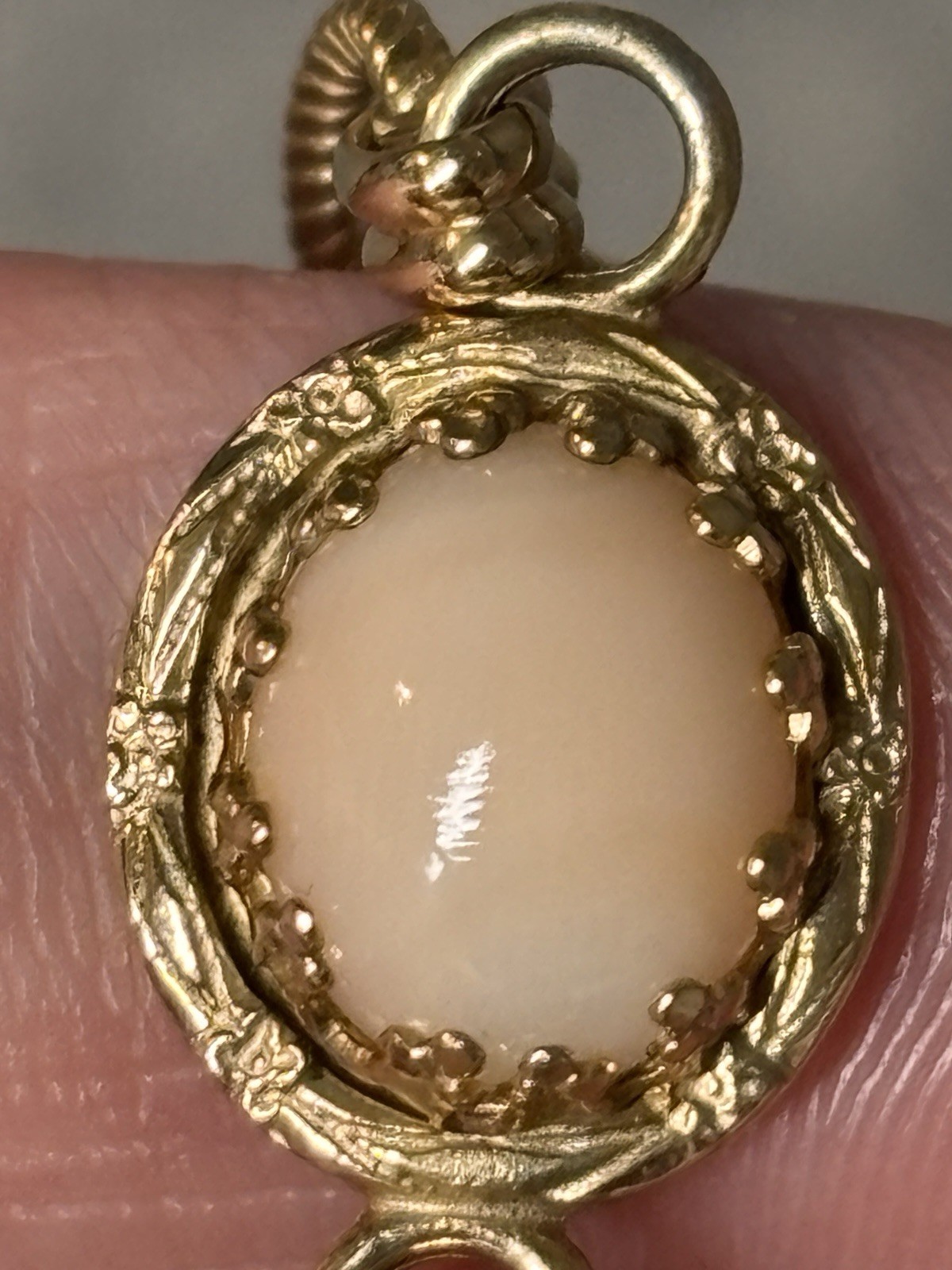 Gold Filled Angel Skin Coral Bracelet Pale Pink Cabochon Victorian Chain