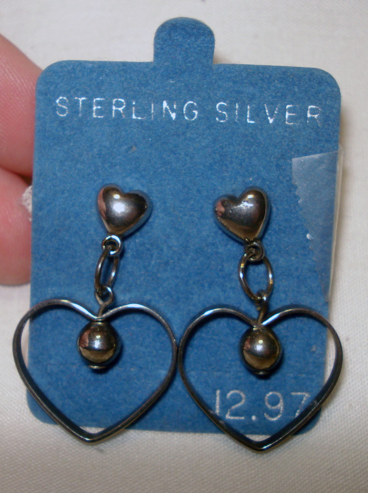 Vintage Sterling Silver Hearts Shaped Dangle Drop Hoop Pierced Ear Earrings Set