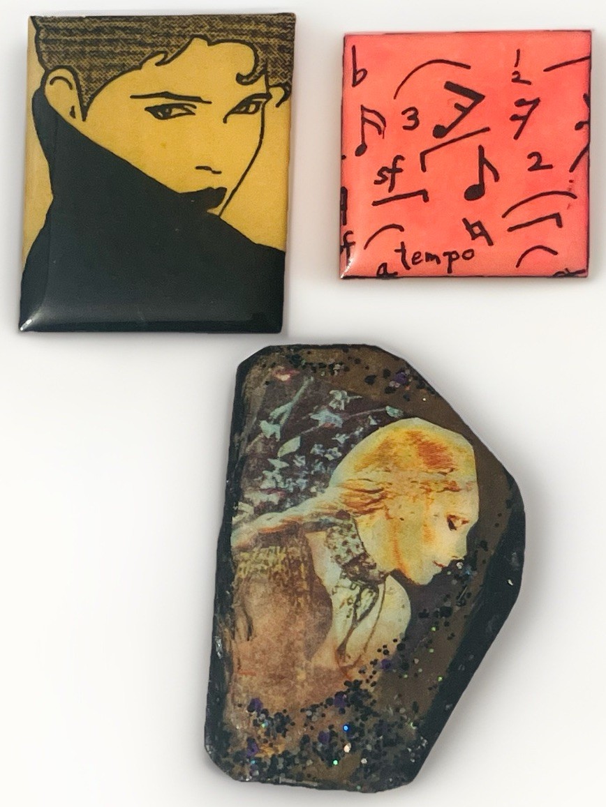 Vintage Art Pin Brooch Lot of 3 | Abstract Face, Music Notes, Portrait | Fashion