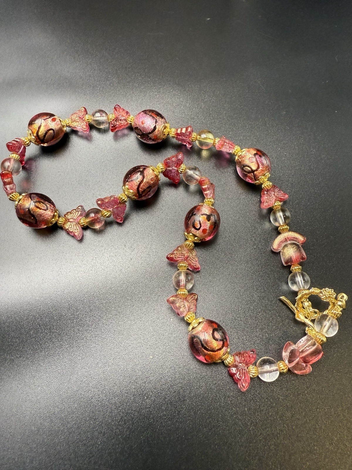 Italy Murano handmade glass colorful leaf necklace pink 45cm