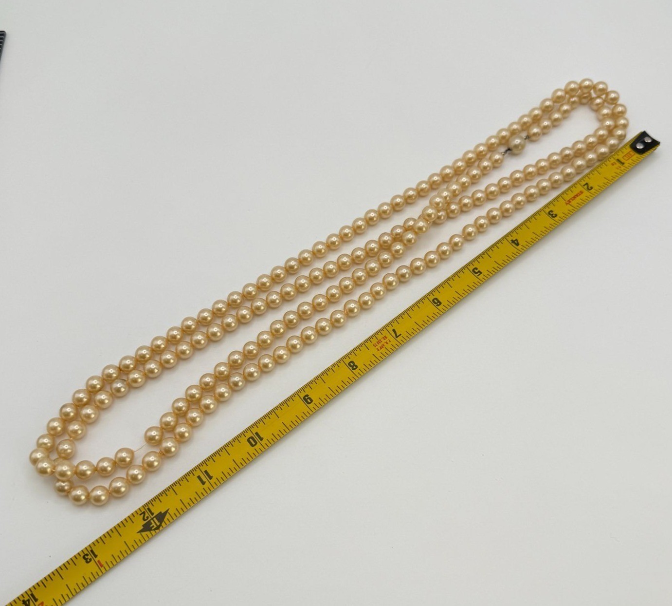 Vintage Long Faux Pearl Strand Necklace Beaded 52″ Elegant Minimalist Classic