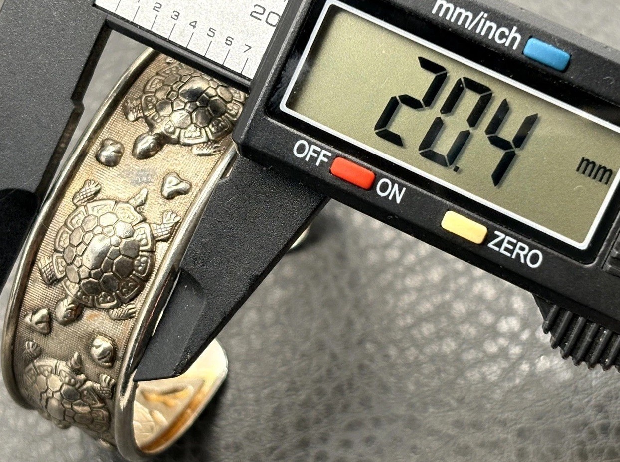 Vintage Sea Turtle Boho Cuff Bracelet Ethnic Silver Tone Bangle 7.25”