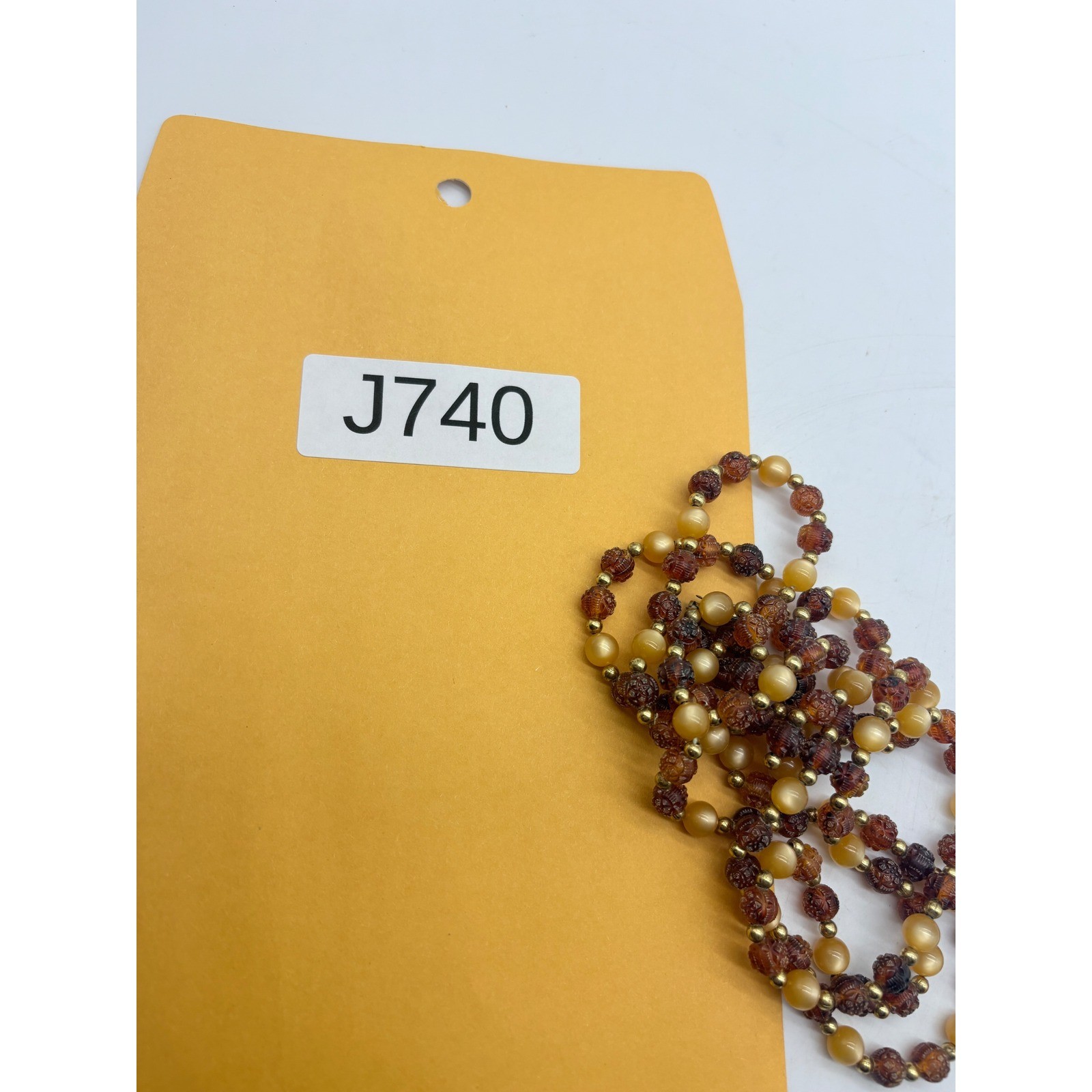 Vintage Yellow Carved Floral Beaded Opera Necklace 50 Inch Long Boho Retro