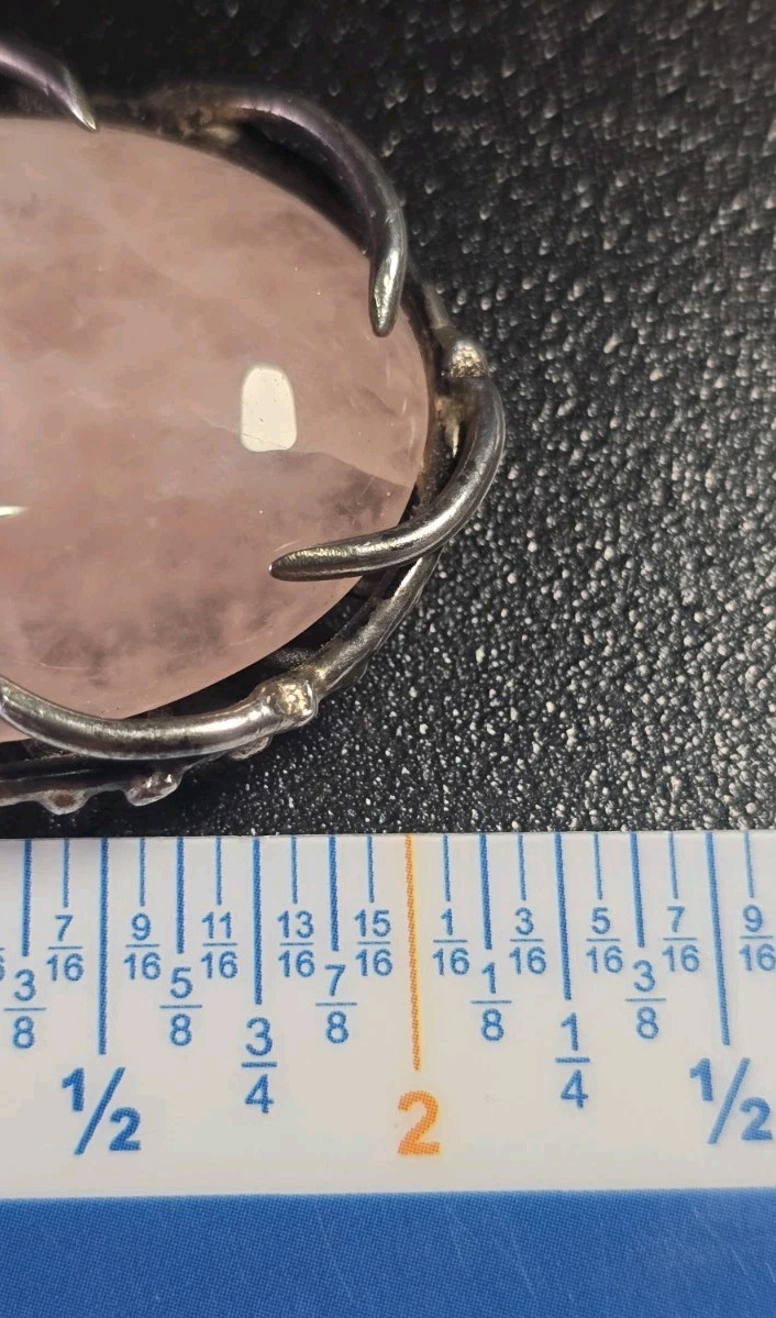 Vintage Mid-Century Brutalist Sterling Silver Rose Quartz Pendant