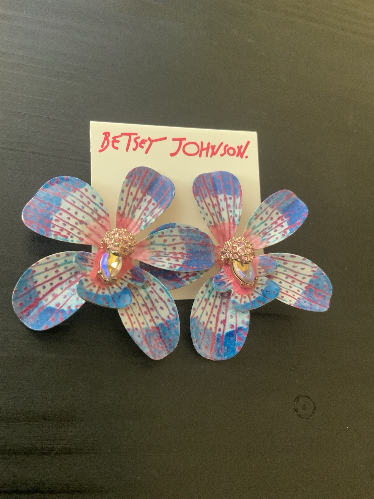 Betsey Johnson Large Purple Orchid Earrings – Rare – DP1