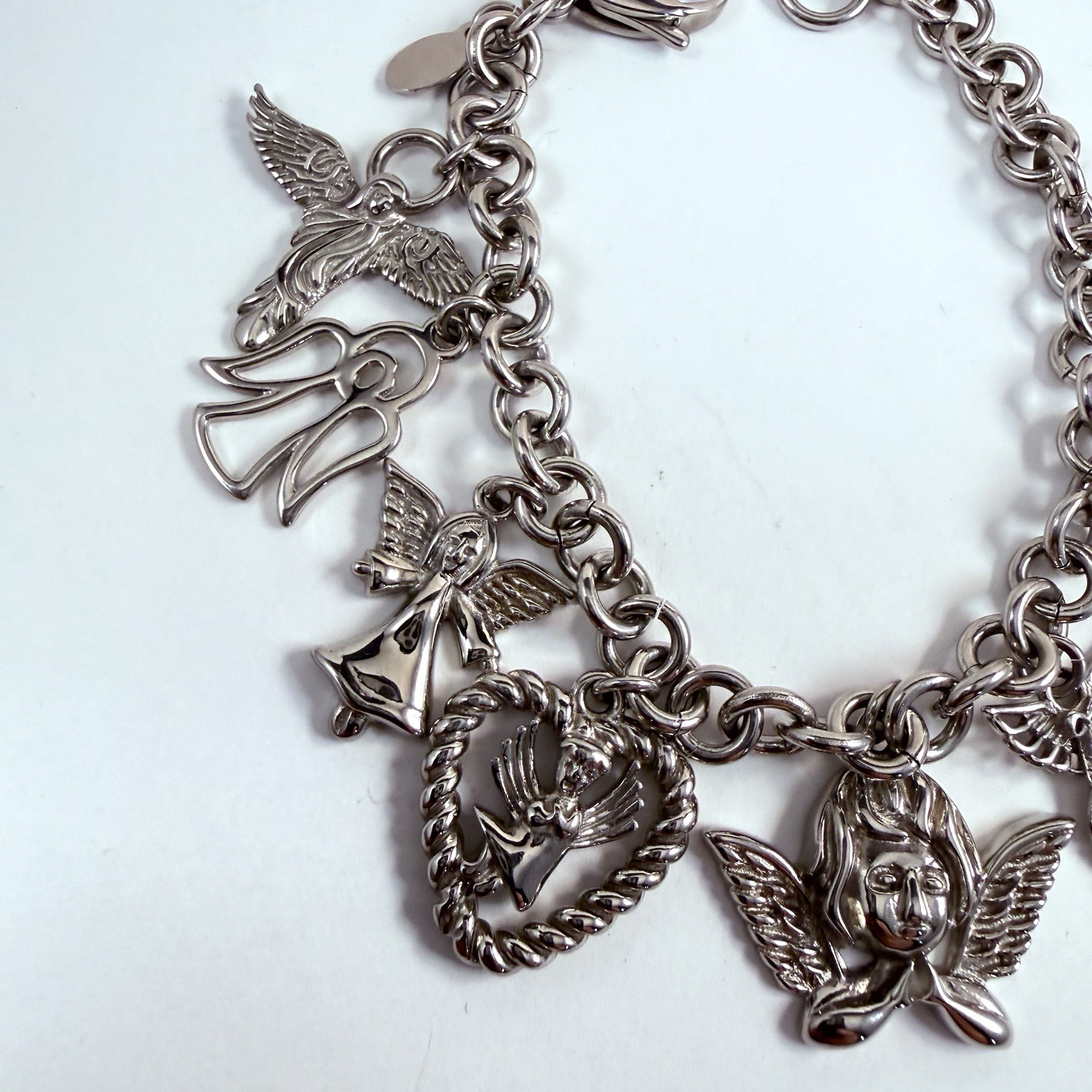 Vintage MILOR Guardian Angle Charm Chain Bracelet Stainless Steel 7.25″