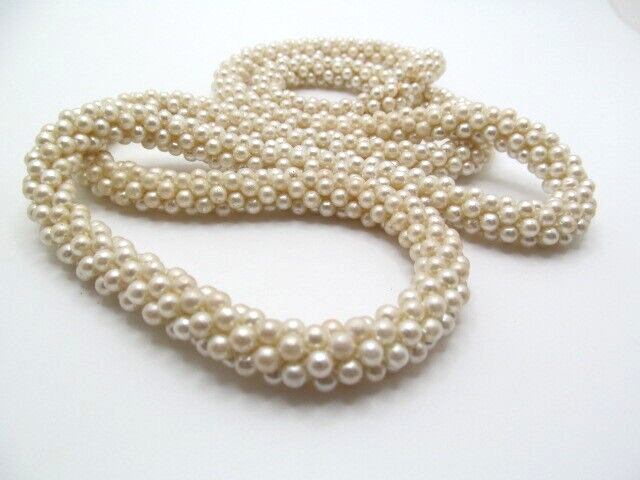 Vintage Faux Pearl Popcorn Clustered Long Length 10.4mm Round Necklace 39 Inch