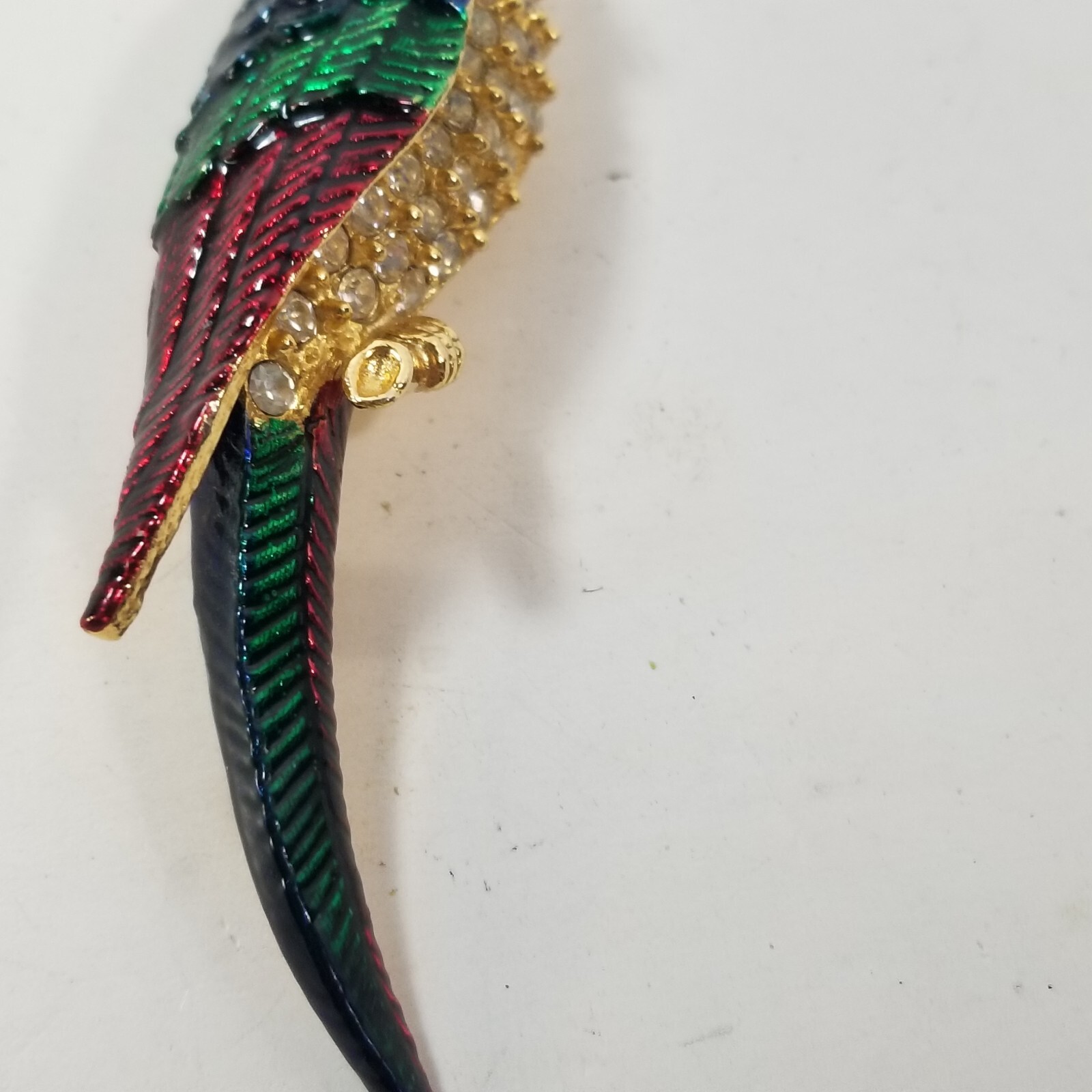 Vintage Rhinestone Parrot Brooch Enamel Red Green Blue Gold Tone Large