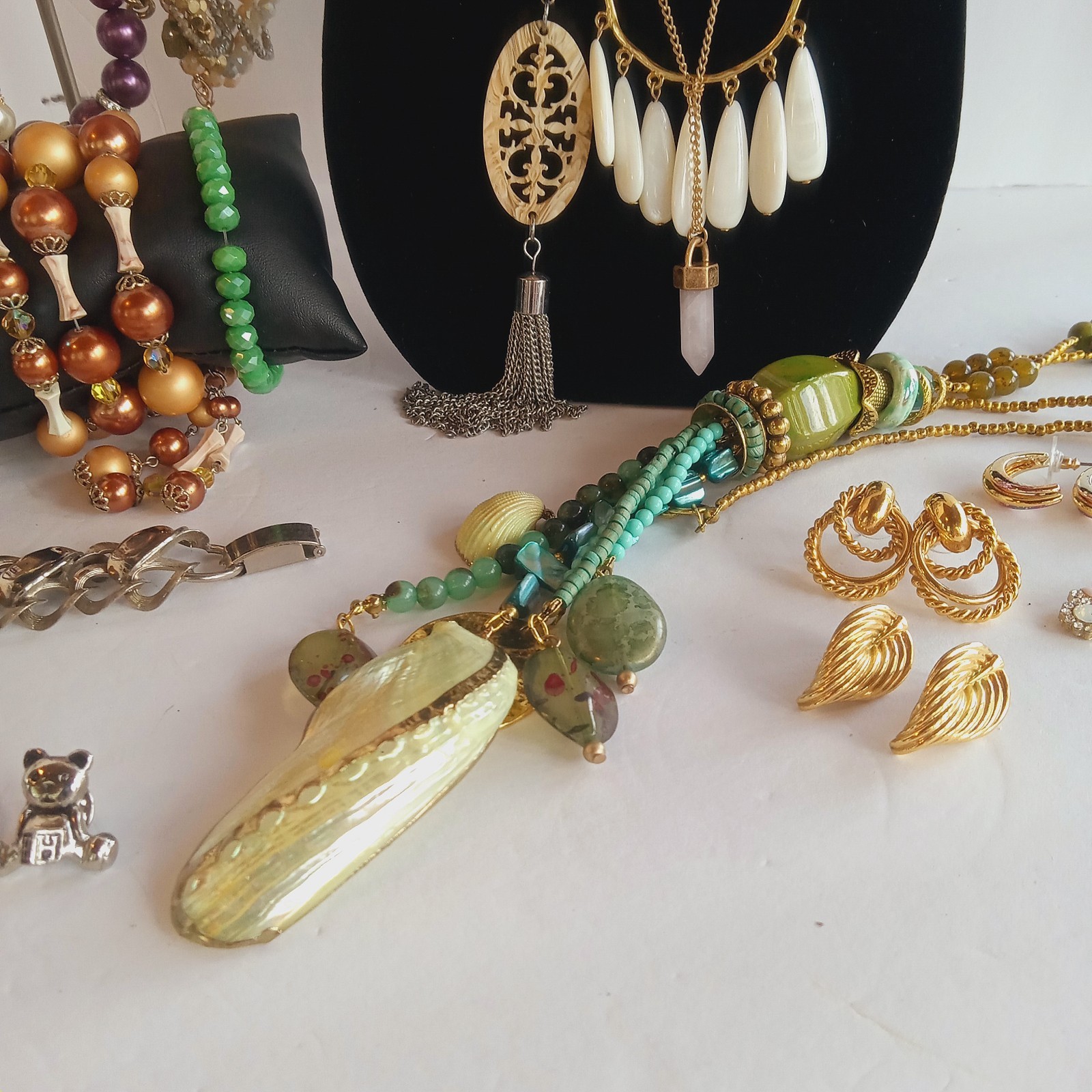 50 Pc Vintage to now Jewelry lot Necklaces Bracelets Earrings Brooches Rings