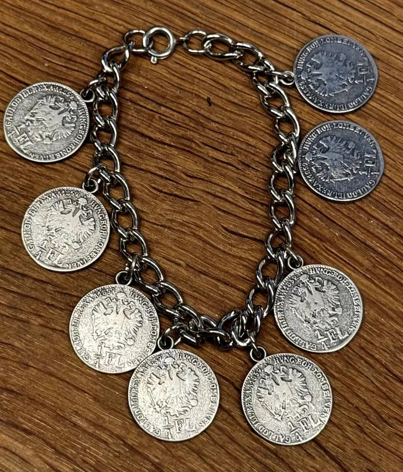 vintage bracelet Charivari 1/4 Florin 1859 coins
