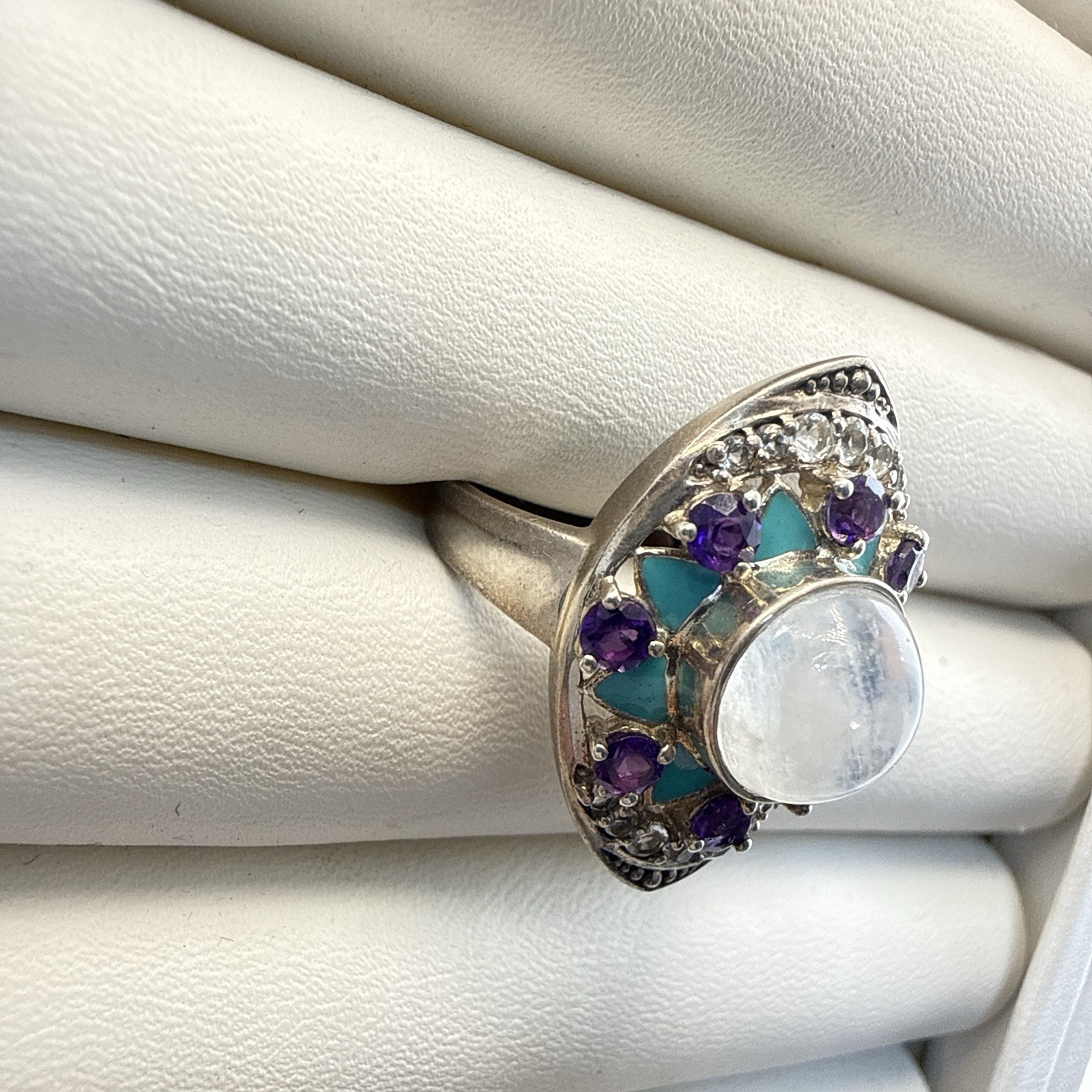 Nicky Butler Ring Amethyst Moonstone Enamel Sterling Silver sz 9 Blue Purple 925