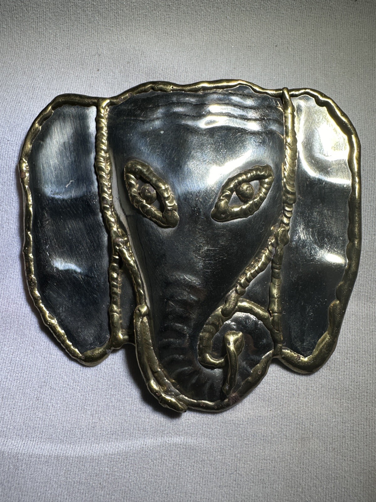 Mixed Metal Brass Elephant Can Be Worn as Brooch or Pendant Handmade Vintage