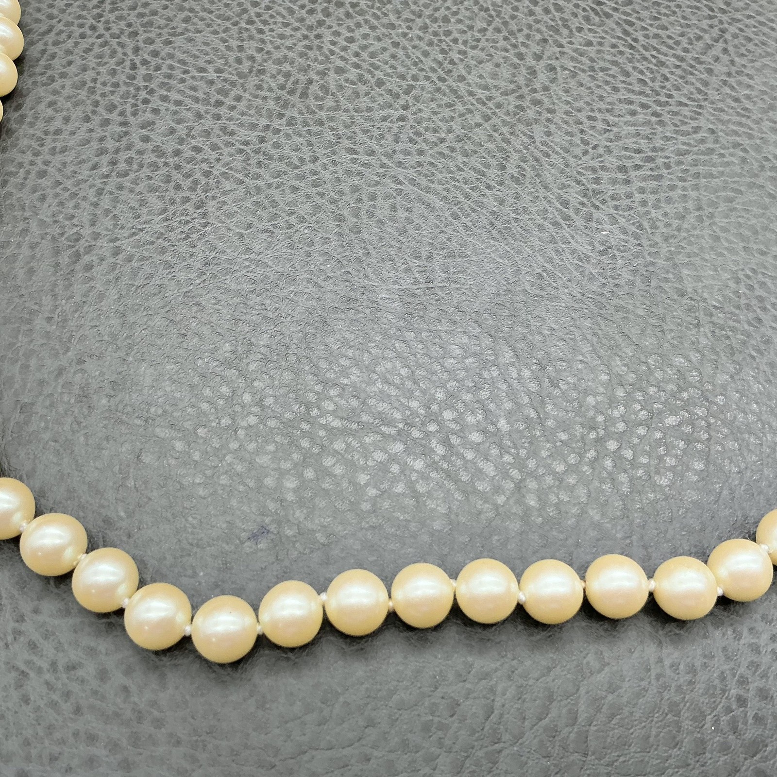 Vintage Monet Faux Pearl Beaded Necklace Gold Tone Knotted Ivory Strand 24 Inch